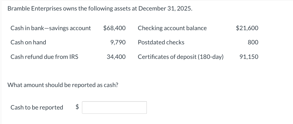 Solved Bramble Enterprises owns the following assets at | Chegg.com