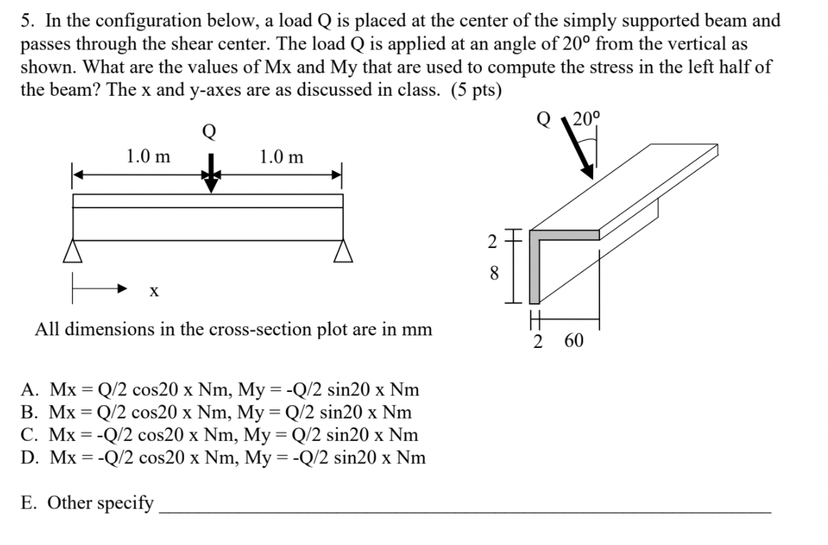 Solved 5. In the configuration below, a load Q is placed at | Chegg.com