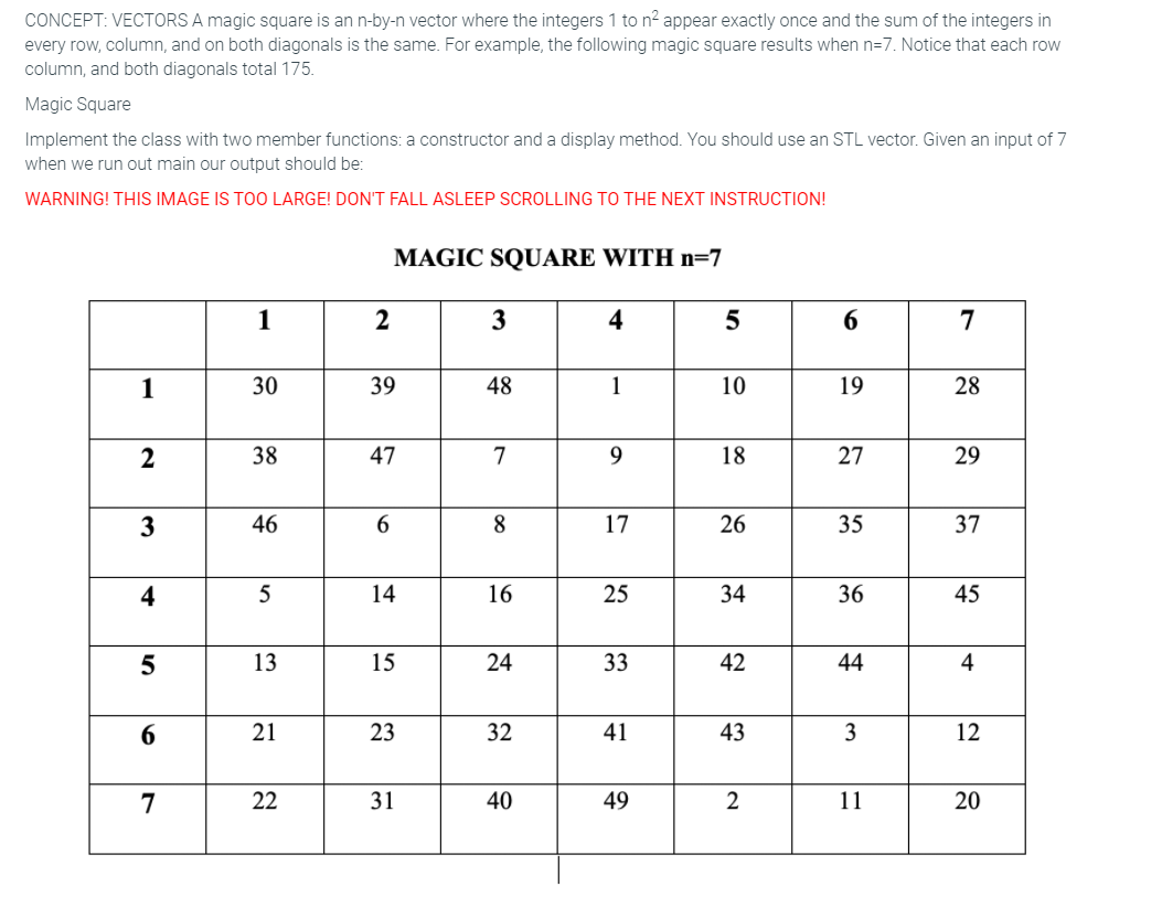Solved CONCEPT: VECTORS A magic square is an n-by-n vector | Chegg.com