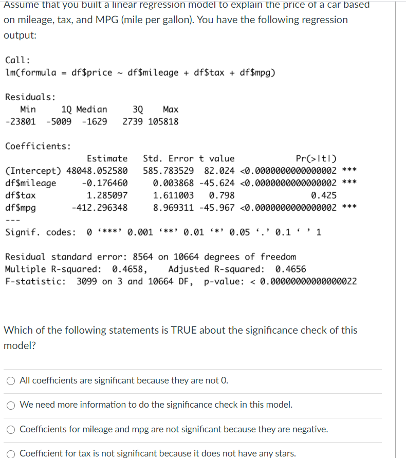 Solved Assume that you built a linear regression model to | Chegg.com