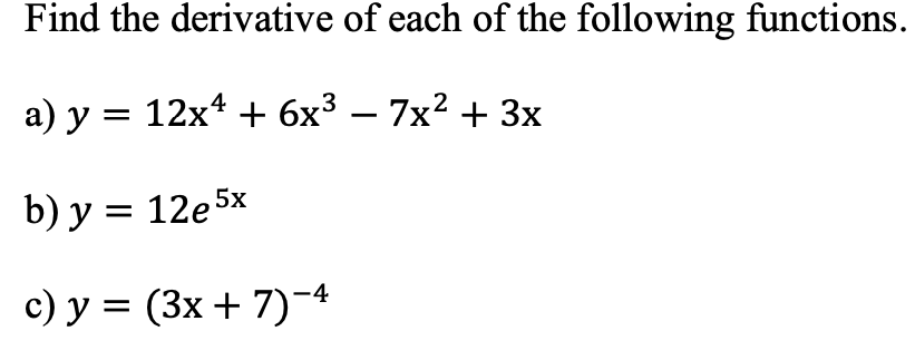 Solved Find the derivative of each of the following | Chegg.com