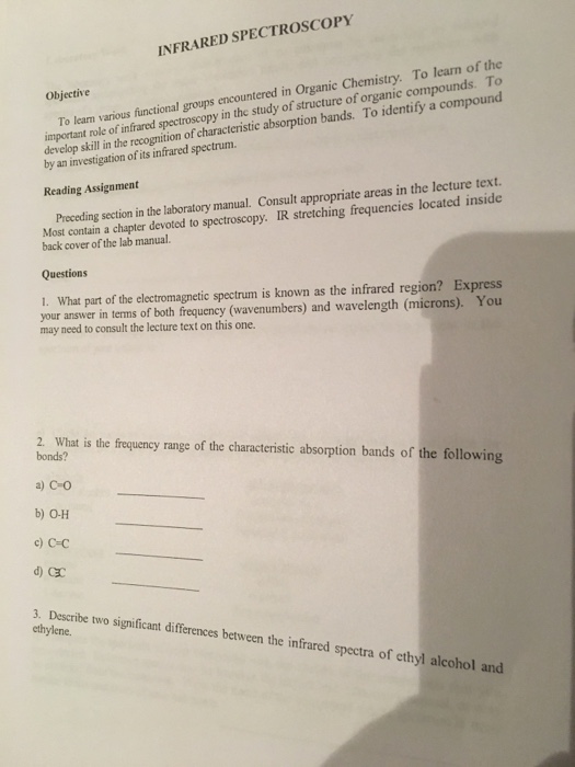 Solved INFRARED SPECTROSCOPY Objective To leam of nesigation