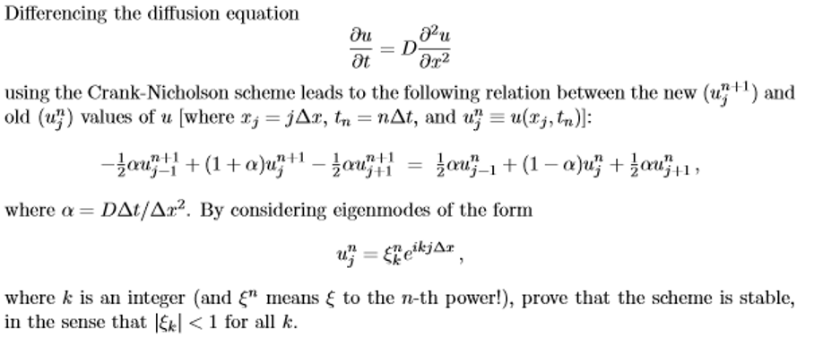 Solved Differencing the diffusion equation ∂t∂u=D∂x2∂2u | Chegg.com
