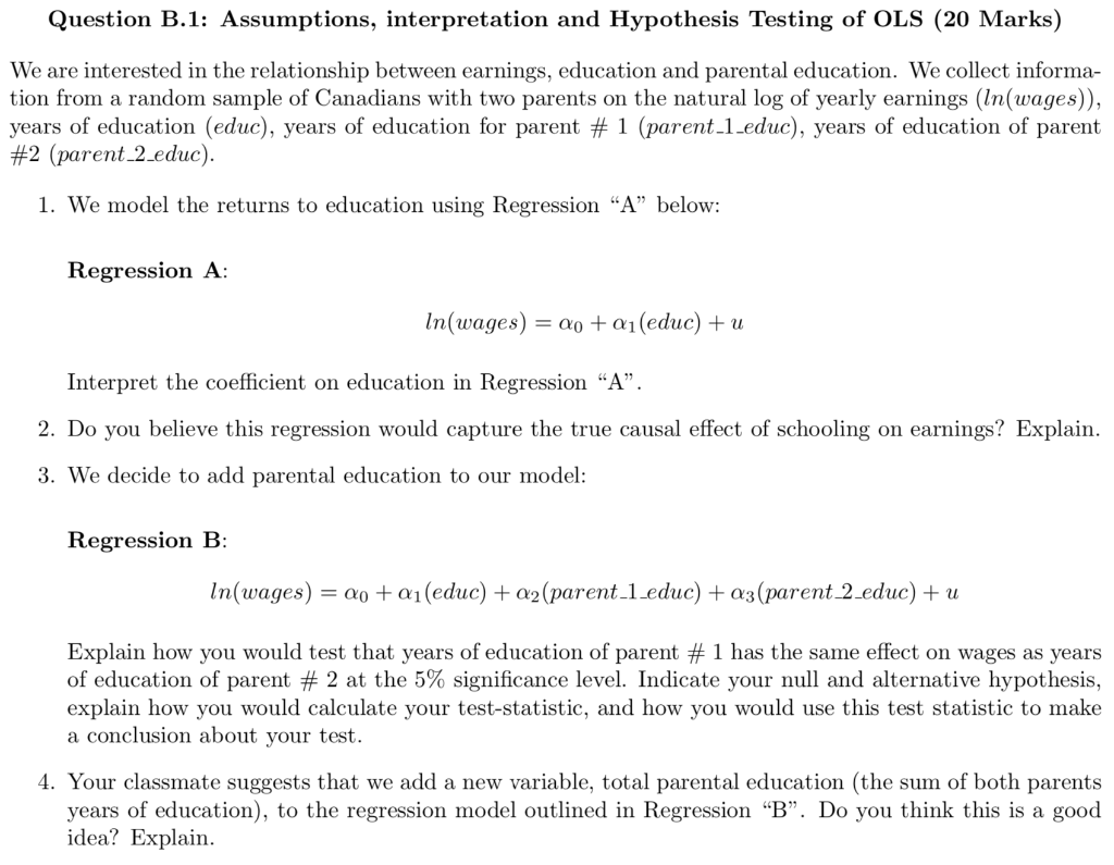 Question B.1: Assumptions, Interpretation And | Chegg.com