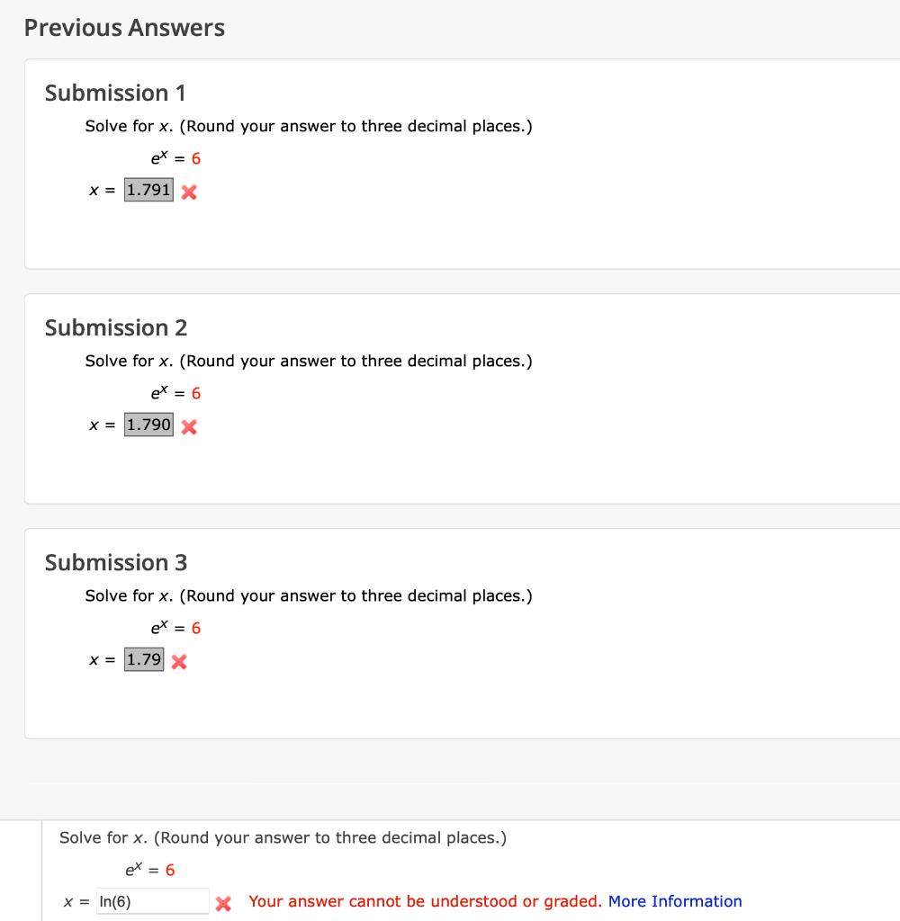 Solved Previous Answers Submission 1 Solve for x. (Round | Chegg.com