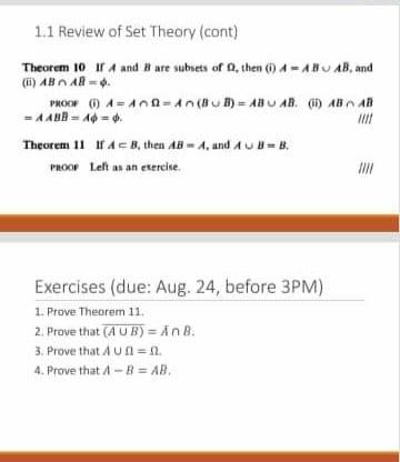 Solved 1.1 Review Of Set Theory (cont) Theorem 10 A And Are | Chegg.com