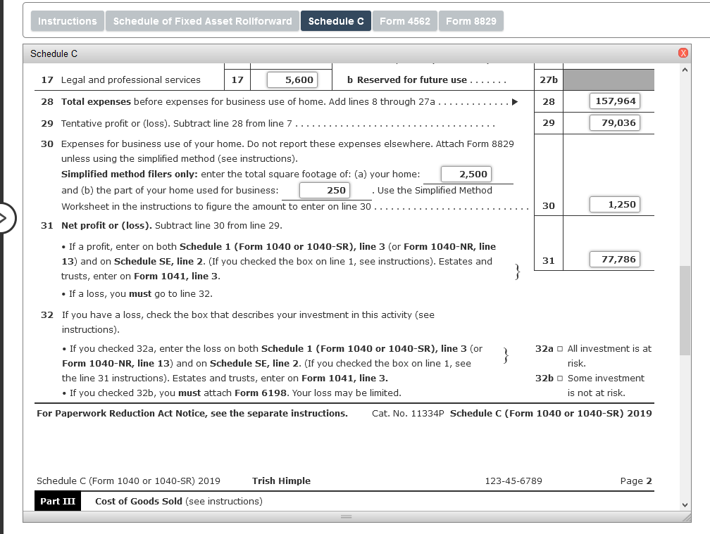 Business Use Of Home Simplified Method Worksheet 2020