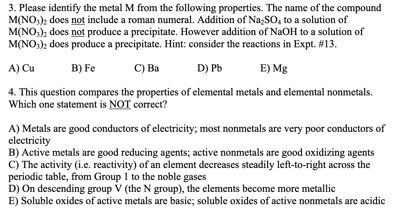 Solved 3. Please Identify The Metal M From The Following | Chegg.com