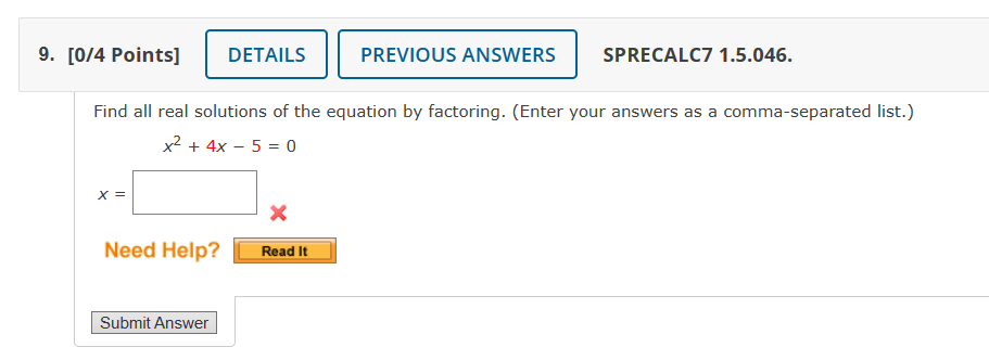 4x 2 x 5 0 discriminant