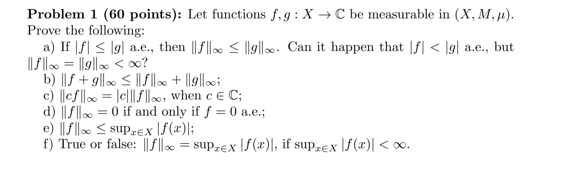 Solved Problem 1 (60 points): Let functions f,g:X +C be | Chegg.com