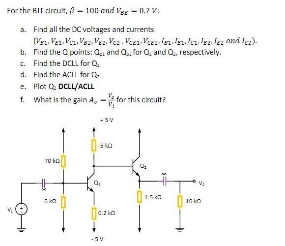 For The Bjt Circuit Ss 100 And Vbe 0 7 V A F Chegg Com