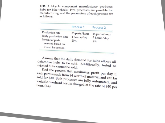 Solved 236. A bicycle component manufacturer produces hubs