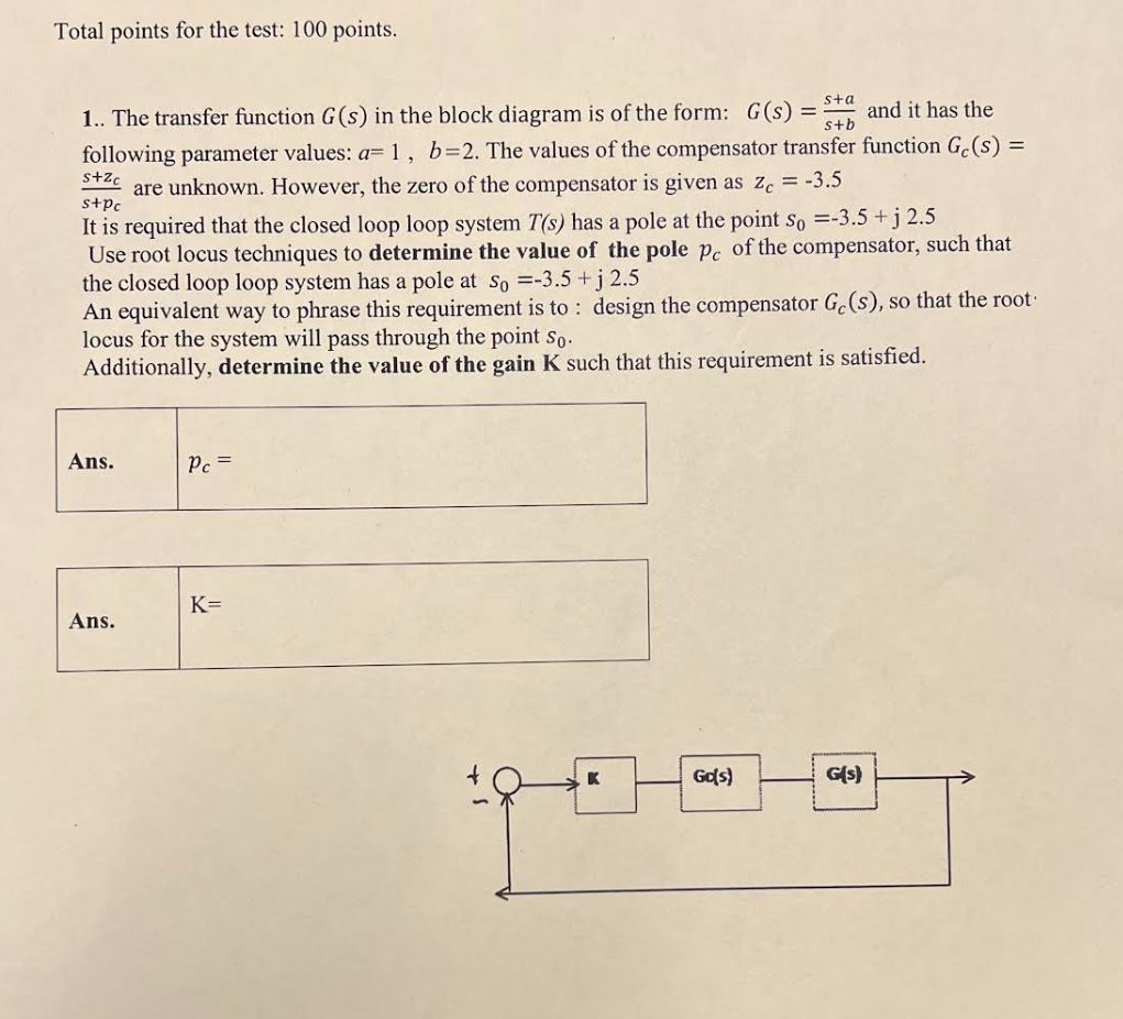 Solved 1.. The transfer function G(s) in the block diagram | Chegg.com