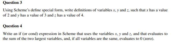 Using Scheme's define special form, write definitions | Chegg.com