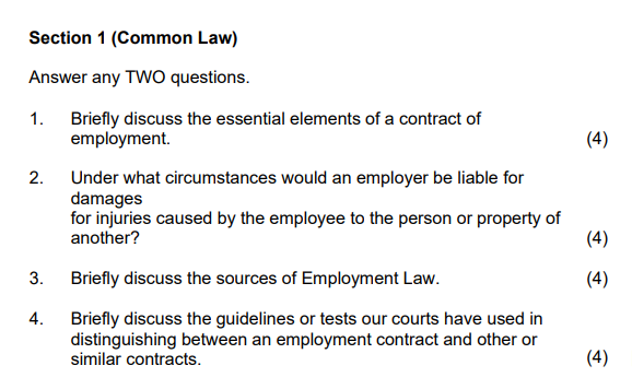 Solved Section 1 (Common Law) Answer any TWO questions. 1. | Chegg.com