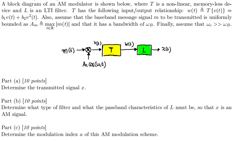 Solved A block diagram of an AM modulator is shown below, | Chegg.com