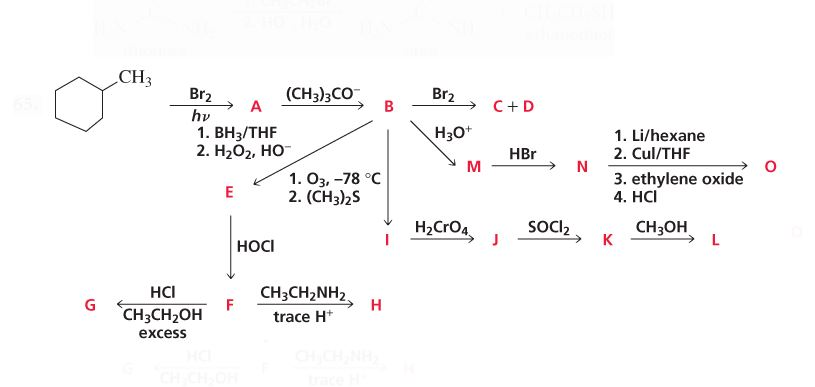 CHз(CH3)3CO A Br2 C+D Br2 B hv 1. BH3/THF 2. H202, HO Нзо*1. Li/hexane 2. C...