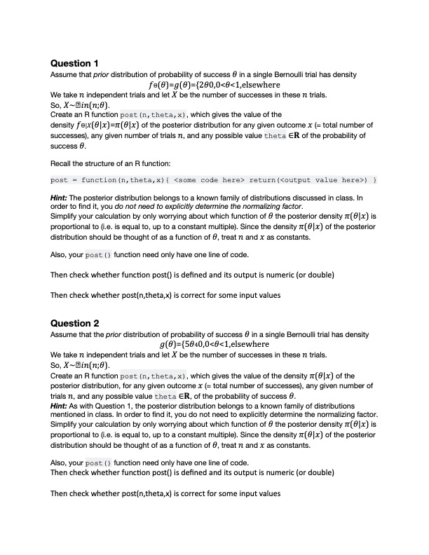 Solved Question 1Assume That Prior Distribution Of | Chegg.com