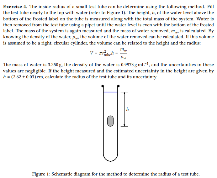 Solved Exercise 4. The inside radius of a small test tube | Chegg.com