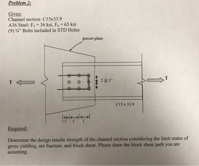Solved Problem 2: Given: Channel section: C15x33.9 A36 | Chegg.com