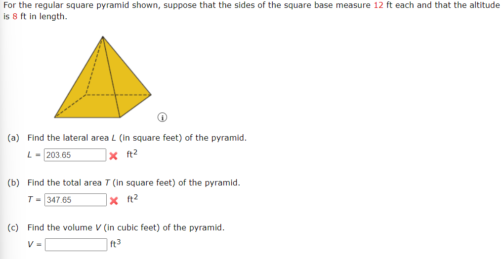 Solved For the regular square pyramid shown, suppose that | Chegg.com