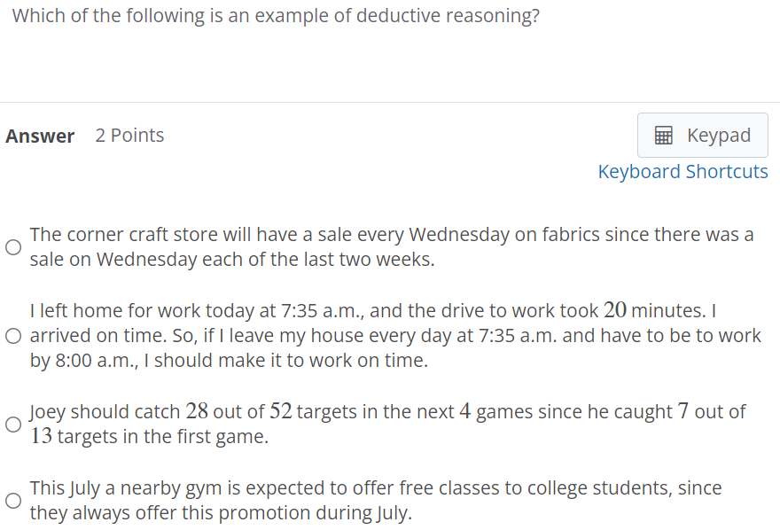 Solved Which of the following is an example of deductive | Chegg.com
