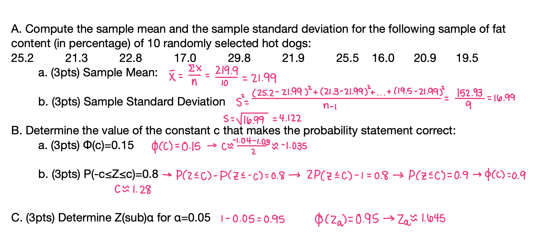 Solved A. Compute the sample mean and the sample standard | Chegg.com