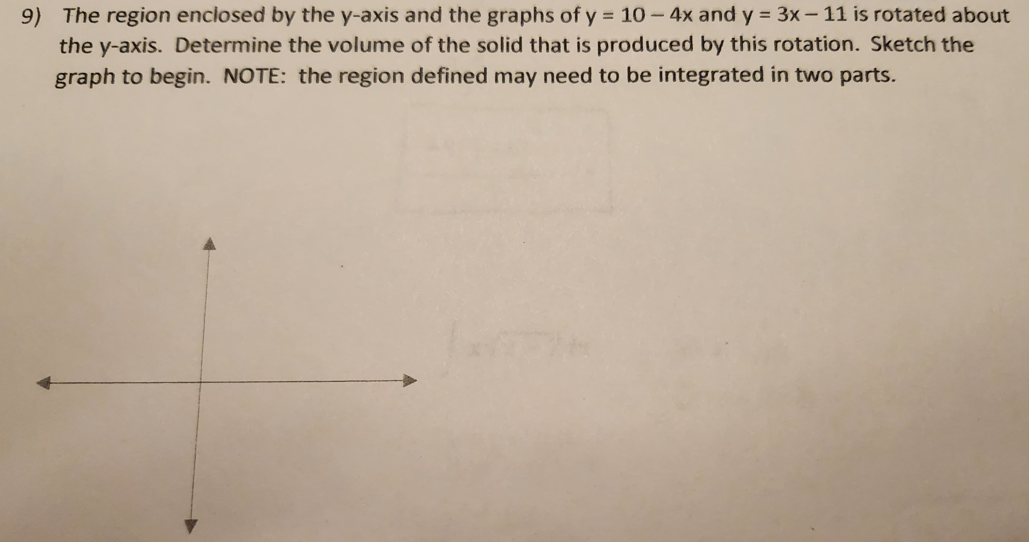 Solved 9) The region enclosed by the y-axis and the graphs | Chegg.com