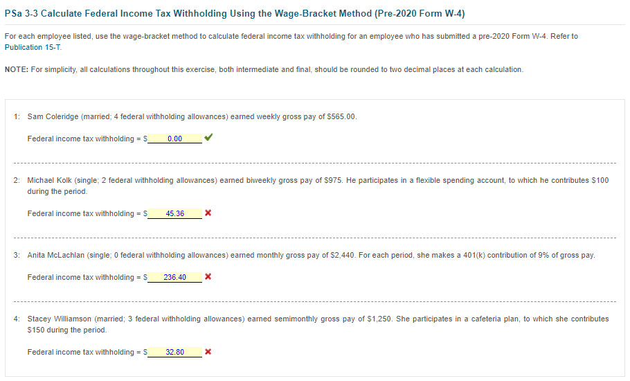 PSa 3-3 Calculate Federal Income Tax Withholding | Chegg.com