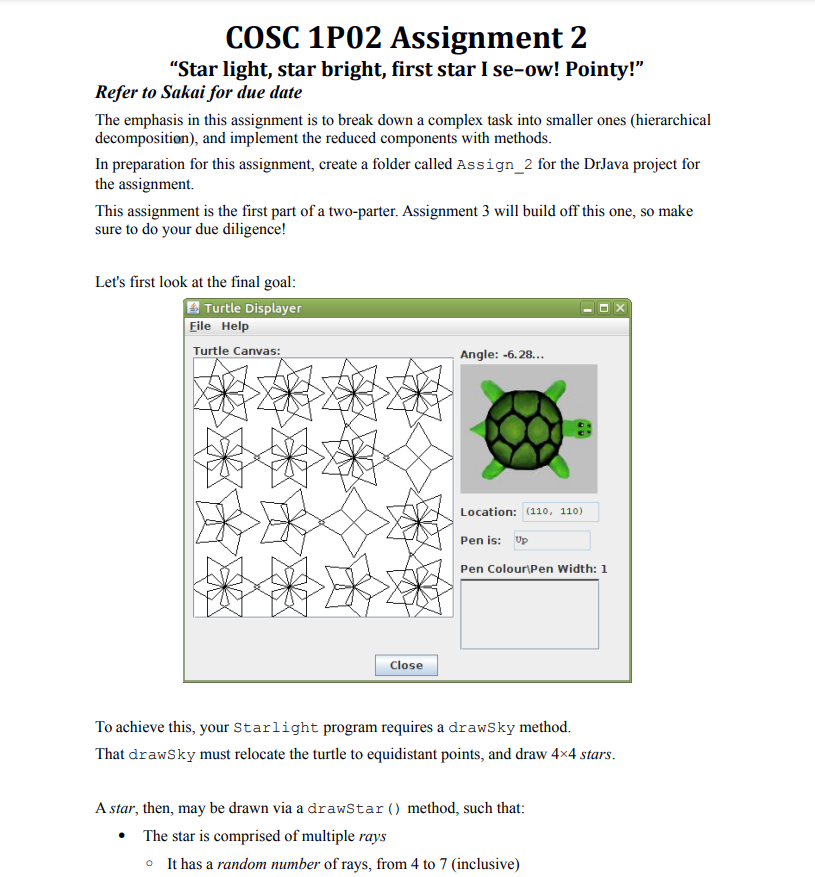 COSC 1P02 Assignment 2 "Star light, star bright, | Chegg.com