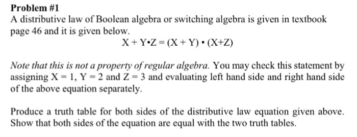 Solved Problem #1 A distributive law of Boolean algebra or | Chegg.com