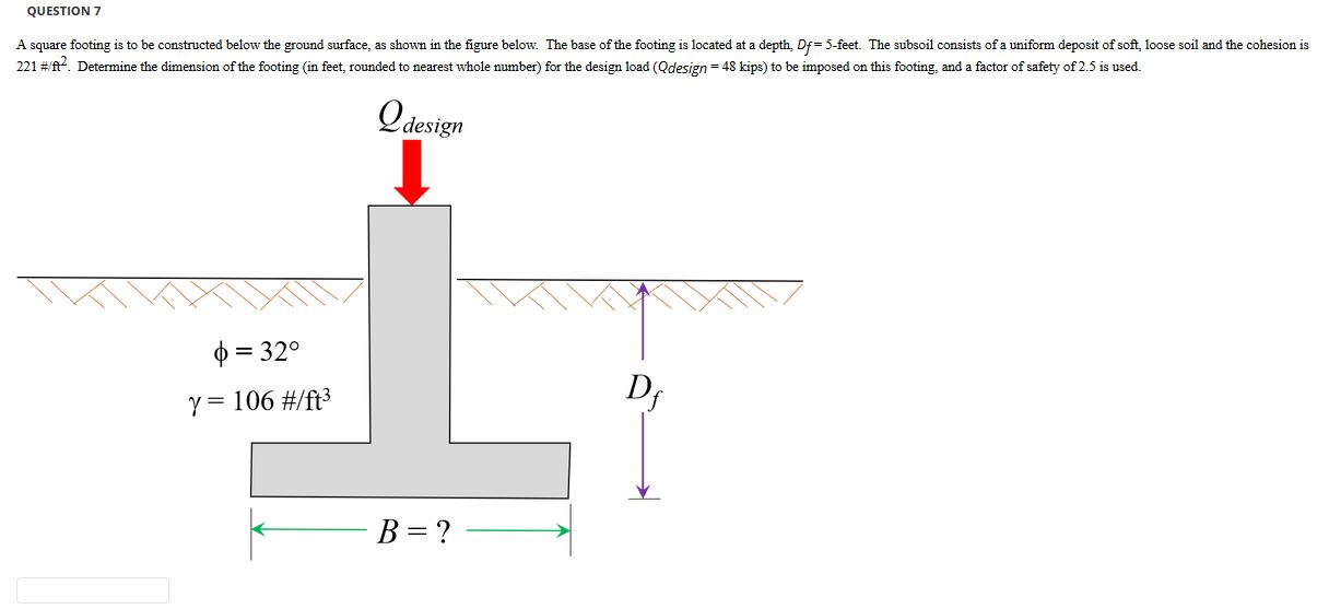 Solved QUESTION 7 A Square Footing Is To Be Constructed | Chegg.com