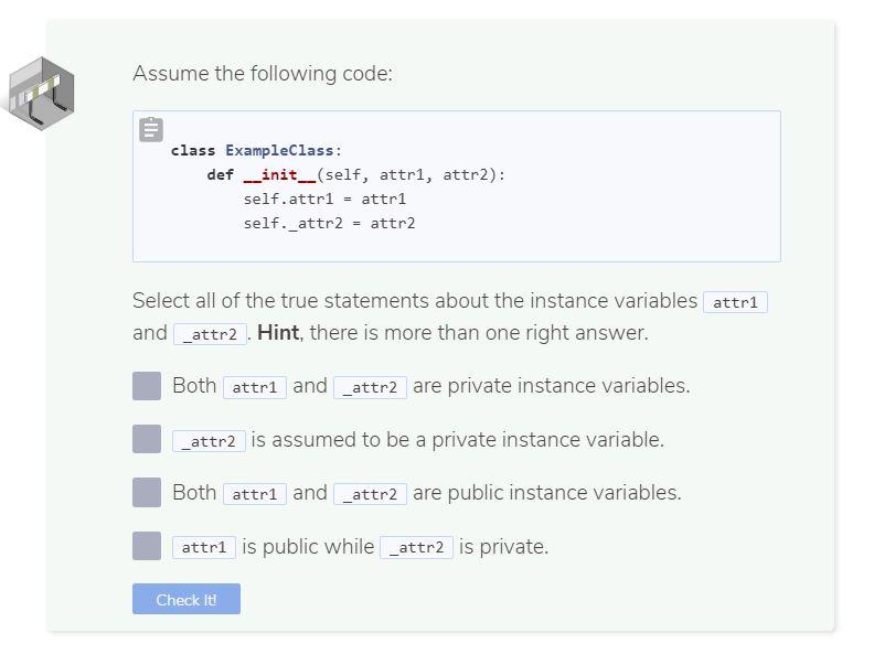 Solved Assume the following code: class ExampleClass: def | Chegg.com