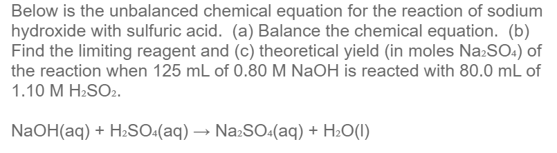 Solved Below is the unbalanced chemical equation for the | Chegg.com