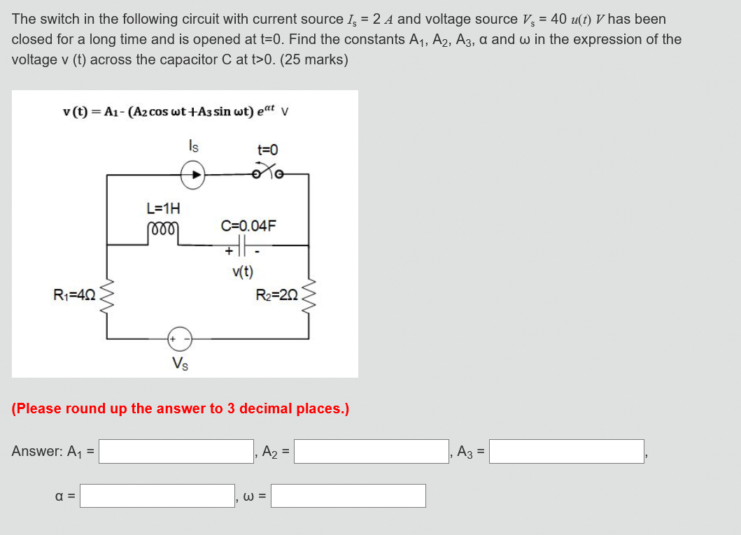 Solved The switch in the following circuit with current | Chegg.com
