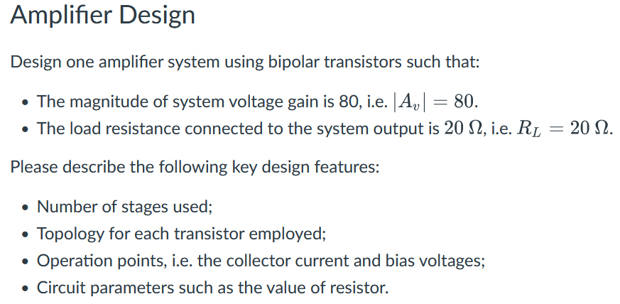 Solved Design one amplifier system using bipolar transistors | Chegg.com