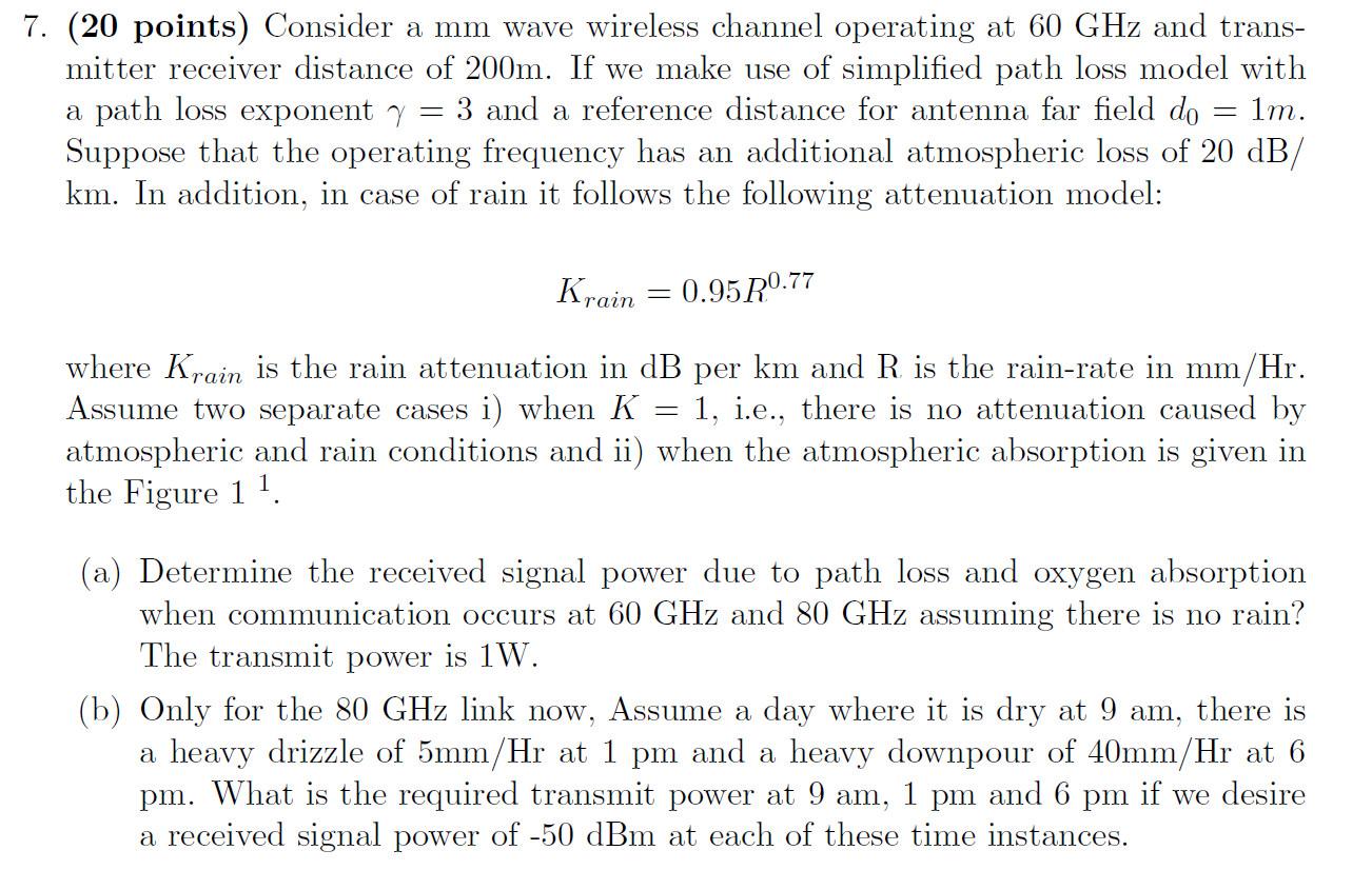 Solved Consider a mm wave wireless channel operating at 60 | Chegg.com
