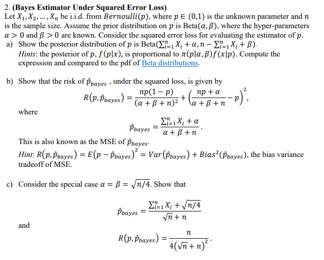 Solved 2. (Bayes Estimator Under Squared Error Loss) Let X1, | Chegg.com