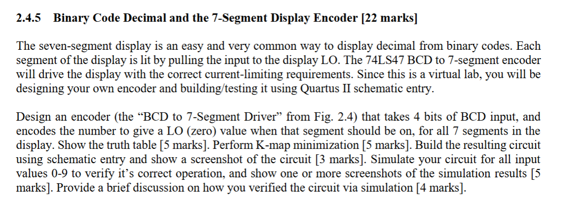 2.4.5 Binary Code Decimal and the 7-Segment Display | Chegg.com