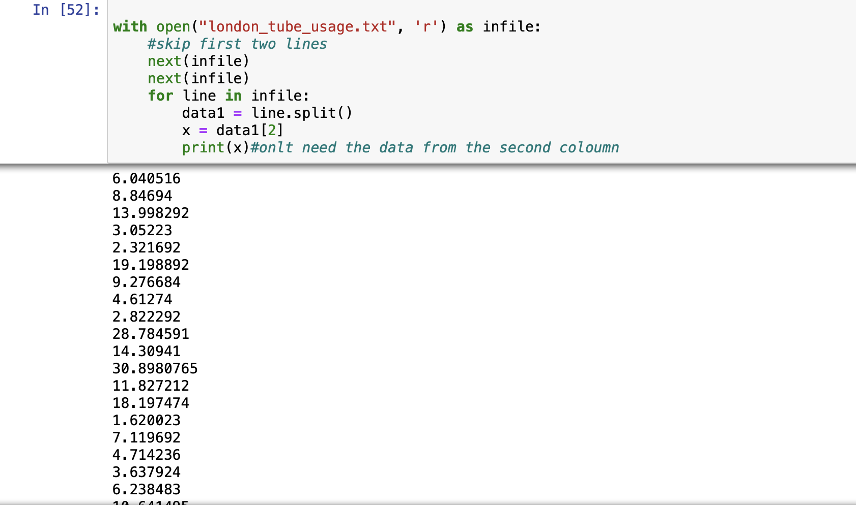 Solved python code: How I show these data called "x" as | Chegg.com