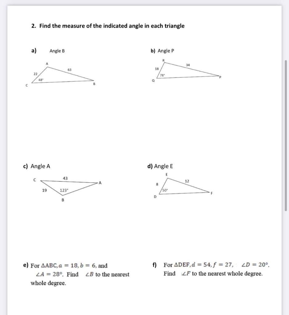 Solved 2. Find the measure of the indicated angle in each | Chegg.com