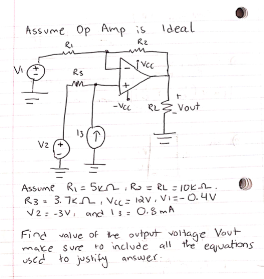 Solved Ideal Assume Op Amp is Ri R2 jvce R3 -VCC Rez Vout 13 | Chegg.com