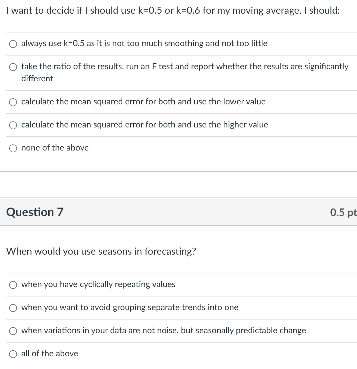 Solved I want to decide if I should use k=0.5 ﻿or k=0.6 ﻿for | Chegg.com