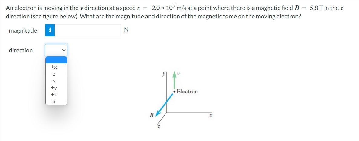 Solved An electron is moving in the y direction at a speed | Chegg.com