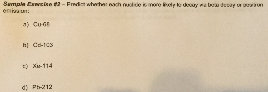 Solved Sample Exercise #2 - Predict Whether Each Nuclide Is | Chegg.com