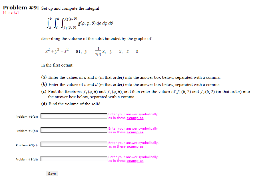 Solved Problem 9 Set Up And Compute The Integral 4 Mar Chegg Com