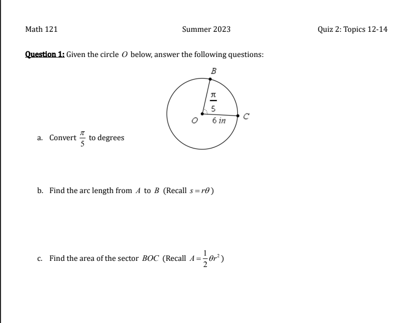 Solved Question 1: Given the circle O below, answer the | Chegg.com