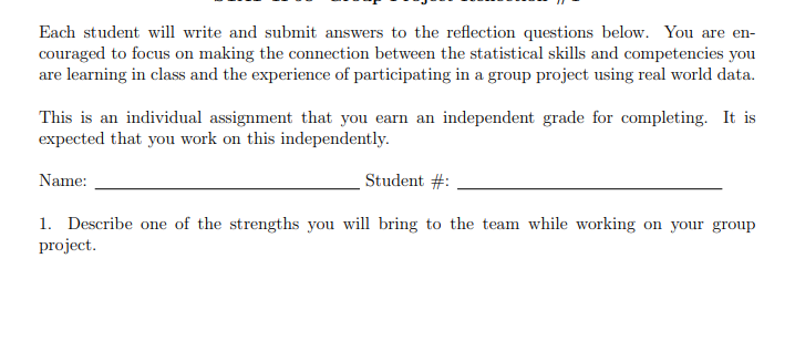 Solved Each student will write and submit answers to the | Chegg.com
