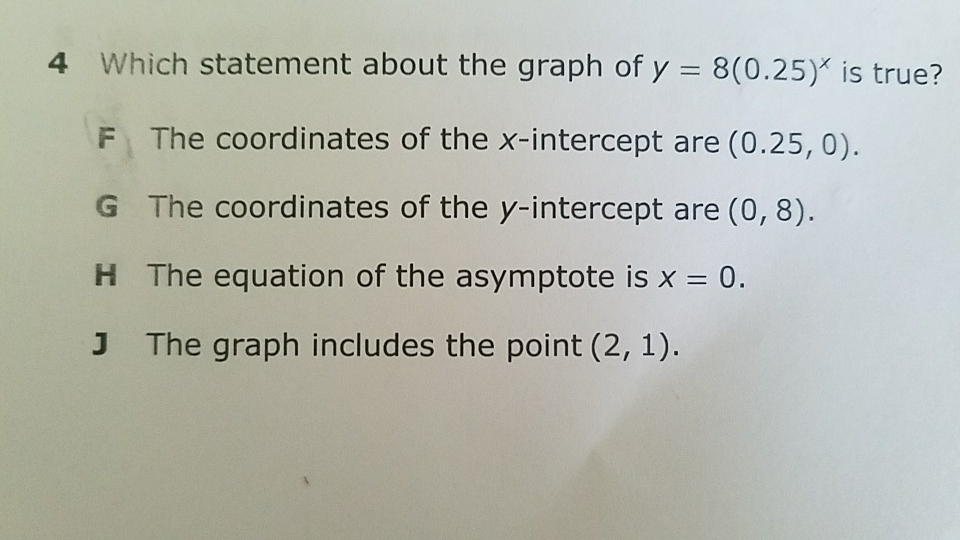 which statement about the graph of y=8(0.25)^x is true