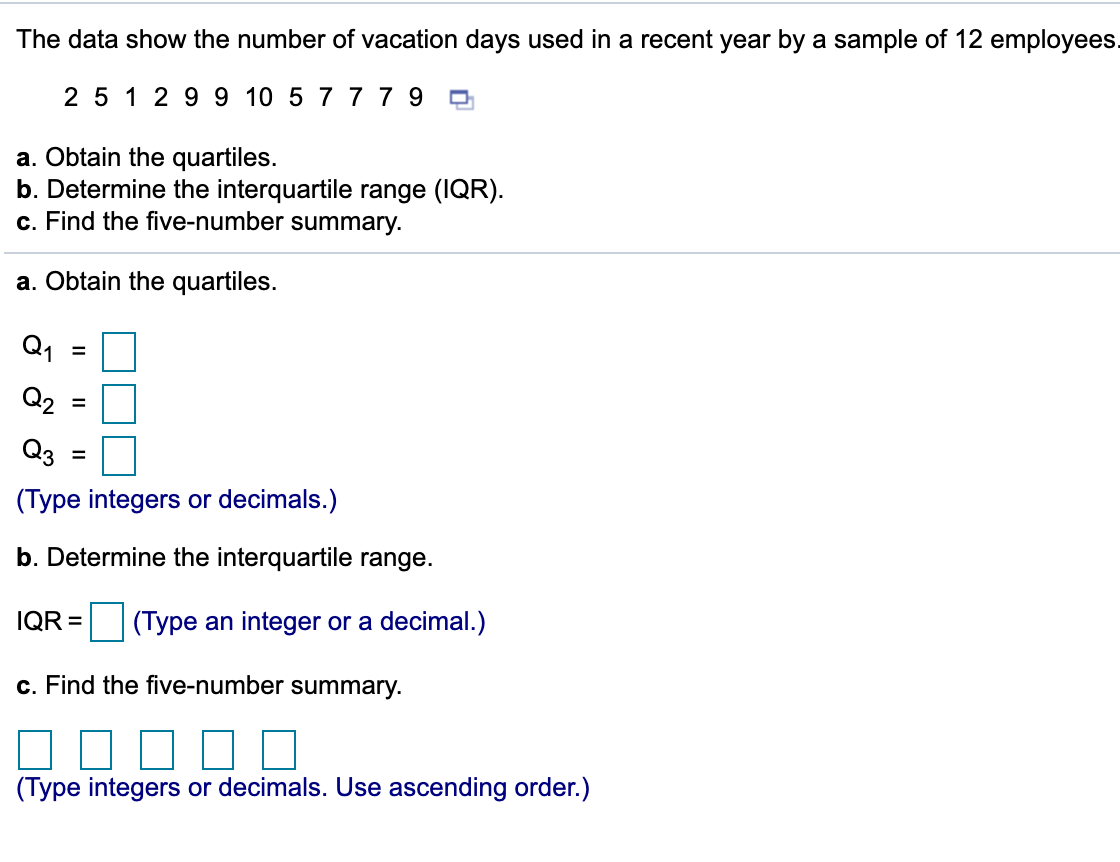 Solved The data show the number of vacation days used in a | Chegg.com